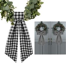 2-Pack White &amp; Black Plaid Wreath Sash for Elegant Outdoor Decor - $28.66