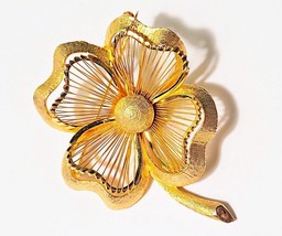 Vintage Monet Goldtone Flower Brooch Pin Signed 2 3/8th &quot; - £10.38 GBP