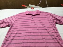 PGA Golf Shirt Mens Large Pink Short Sleeve Striped Polo Logo Golfer - £11.66 GBP