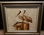 Cooper Painting 3 Pelicans on Posts Framed Wall Art Retro - $99.00