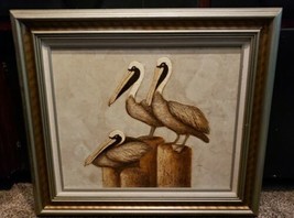 Cooper Painting 3 Pelicans on Posts Framed Wall Art Retro - £77.90 GBP