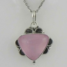 925 Sterling Silver Rose Quartz Handmade Necklace 18&quot; Chain Festive Gift PS-1968 - £25.47 GBP