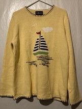 Sag Harbor Sport Womens Yellow Knit Sweater Sailboat Size Large Nautical - £19.70 GBP