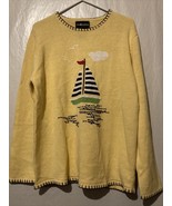 Sag Harbor Sport Womens Yellow Knit Sweater Sailboat Size Large Nautical - £19.64 GBP