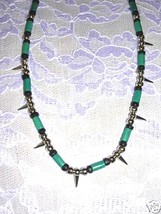 INDUSTRIAL SPIKE BEADS &amp; TURQUOISE BLUE WOOD BEAD ROCKER BOLD PUNK NECKLACE - $11.91 CAD