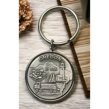 Vintage Oregon Souvenir Keychain Silver Tone Mt Hood Portland Rose Light... - $15.87