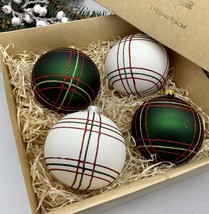 Set of green and white with lines Christmas glass balls, hand painted or... - $56.25