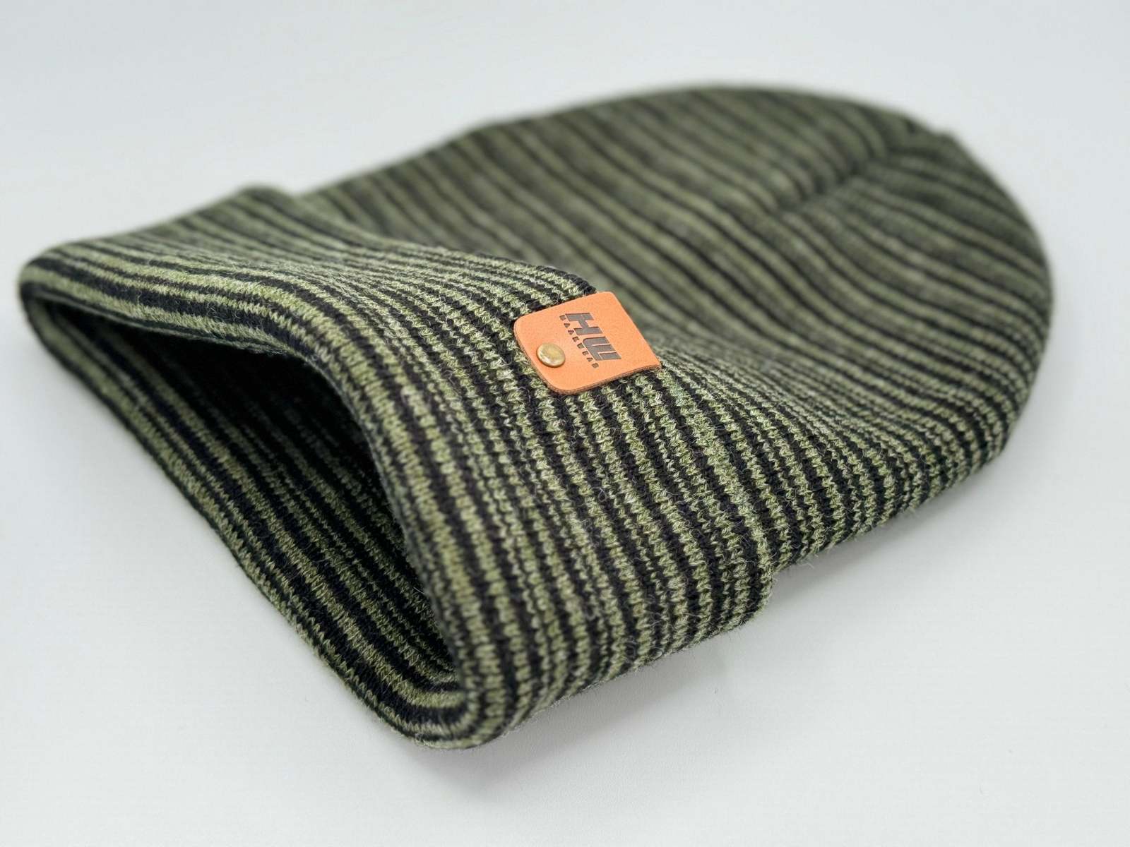 HAAKWEAR Traditional Contrast Cuffed Beanie - Black / Green, Made in USA - $29.00