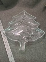 Mikasa Christmas Tree Crystal Dish Poinsettias Bells Ribbon - $12.73