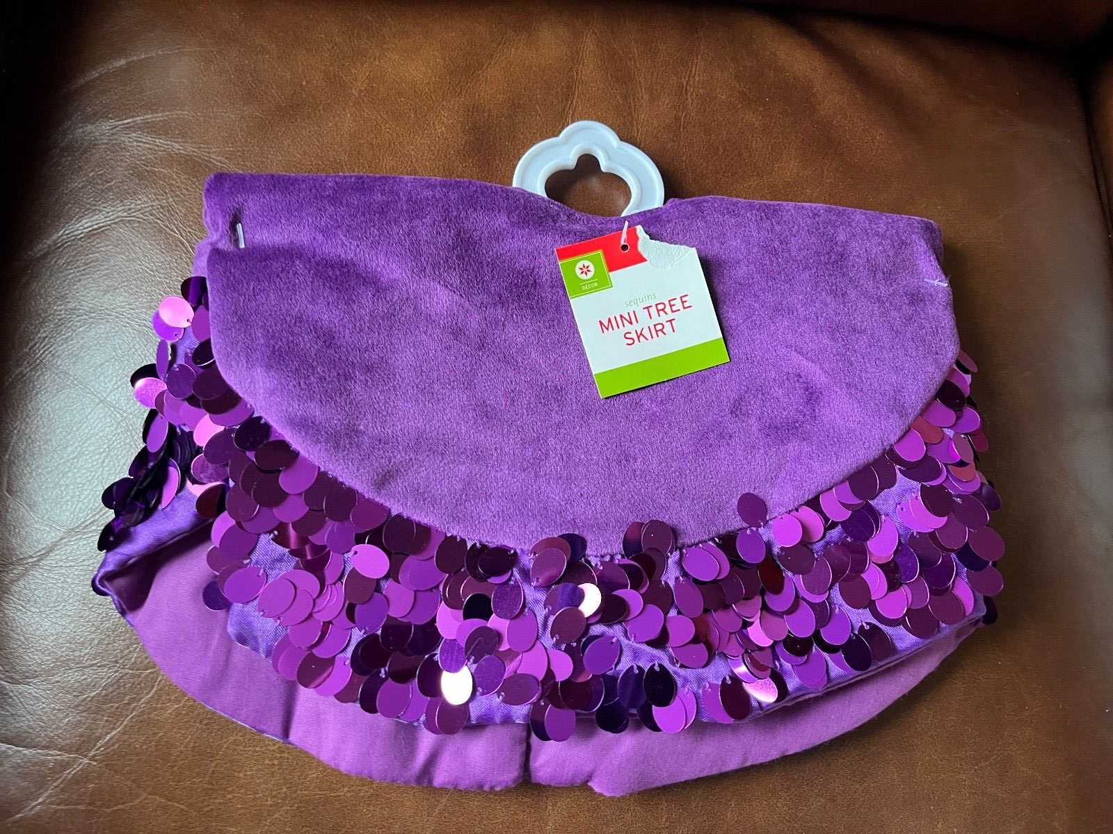 Primary image for Bright Purple w Sequins Mini Christmas Tree Skirt  - 16.5 inches in diameter -