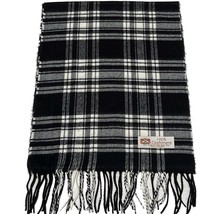 Men 100% CASHMERE SCARF Made in England Soft Wool Wrap Plaid Black &amp; Cre... - £7.55 GBP