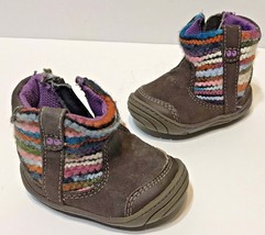Surprise Stride Rite Baby Girl Size 2 Brown Boots Multi Knit Trim Side Zip - $10.62