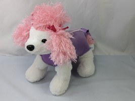 Hugfun White Dog Plush Purse 8 Inch Purple Body Stuffed Animal Toy - £7.21 GBP