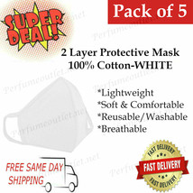 5 PACK / PCS 100% Cotton Soft White Face Mask Reusable Washable Adult Un... - £7.86 GBP