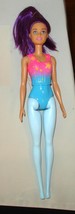 Barbie doll blue legs purple hair mouled swimsuit pink blue w stars vintage toy - £10.44 GBP