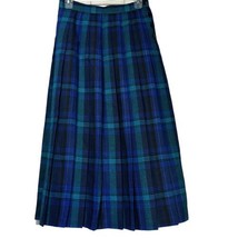 Jaeger Blue Pleated Plaid 100% Wool Great Britain Tartan Kilt Skirt Size... - £50.76 GBP