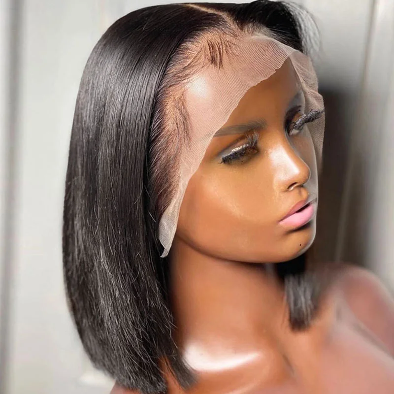 Transparent Short Straight Bob Wig Human Hair Bob Wig Pre Plucked Lace Fro - £49.01 GBP+