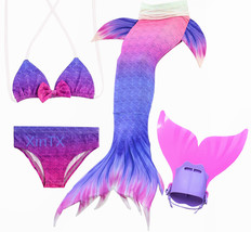 4PCS/Set Purple Swimmable Mermaid Tail With Monofin Girls Swimwear Costume - £26.27 GBP