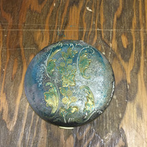 Vintage tarnished round metal powder refillable compact floral pattern  - $24.70