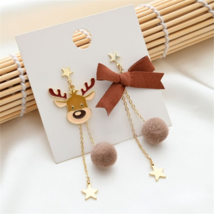 Christmas Elk Bow Dangle Earrings | Holiday-Themed Women’s Accessories | Cute - £18.91 GBP