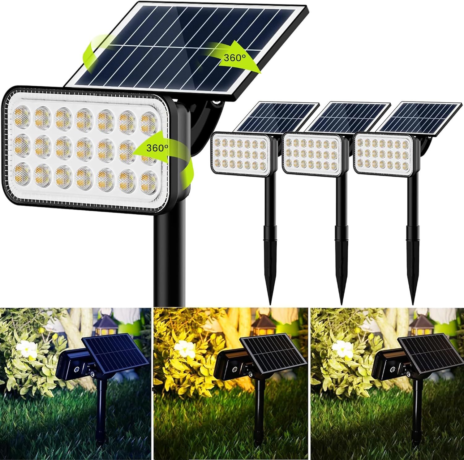 Jackyled 84-Led Solar Spotlights 5 Lighting Modes 360° Adjustable Ip65, ... - $42.99
