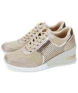 Gold High Heel Wedge Sneakers SM1-GOLD-6.5A Women Lace Up New - $113.87 MXN