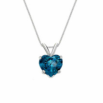 1Ct Heart Shaped Blue Topaz 14K White Gold Plated Solitaire Pendant 18&quot; Necklace - £51.46 GBP