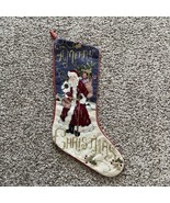 VTG Christmas Stocking 19” Needlepoint Handmade Santa Merry Christmas Gi... - $21.78