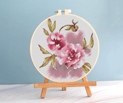 Peony cross stitch floral pattern pdf, Round cross stitch pink peonies c... - £8.68 GBP