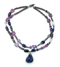 Double Strand Wire Wrapped Purple Amethyst Stone BOHO Necklace - £15.82 GBP