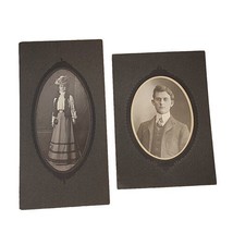 2 Antique Cabinet Cards Bride And Groom Wedding Day Individual Photos Fashion  - £15.82 GBP