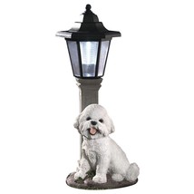 Solar Lighted Lamp Post Realistic BICHON Dog Garden Sculpture Outdoor Lantern - £39.46 GBP