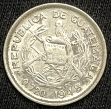 1933 Silver Republic of Guatemala 10 Centavos Quetzal Bird Coin - £11.41 GBP