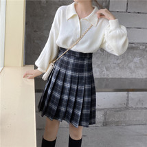 Navy Blue Pleated Plaid Midi Skirt Outfit Women Plus Size Pleated Plaid Skirt image 7