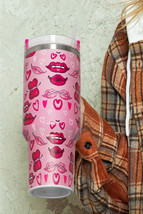Rose Red Valentines Hearts and Kisses Print Thermos Cup 40oz - $516.66 MXN