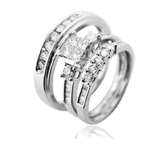 D/VVS1 Princess Diamond Engagement Wedding Trio Ring Set 14K White Gold Plated - £100.79 GBP