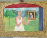 Karin Campfens Painting on Wood Woman Holding Portrait of Virgin Mary an... - $494.01