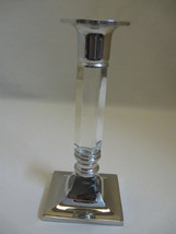 Silver Plate Candle Stick  Holder Plastic Clear Panel Stem Square Base - $9.95