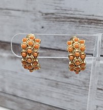 Vintage Clip On Earrings Unusual Orange Half Hoops Statement Just Under 1&quot; - £12.03 GBP