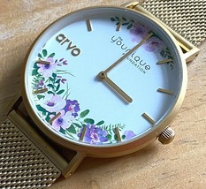 Unused arvo Younique Foundation Gold Tone Flower Analog Quartz Watch~New Battery - £17.77 GBP