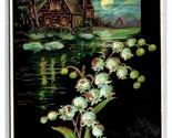 Happy New Year Frohes Neues Jahr Lily Of the Valley Cabin Scene DB Postc... - $8.86