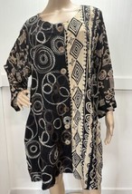 Sterling Styles Button Up Tunic Top One Size Sheer Black/Beige Yarn Art Silk - £32.16 GBP