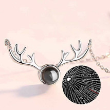 I Love You Projection Deer Antler Silver Pendant with Chain Many Languages - £11.98 GBP
