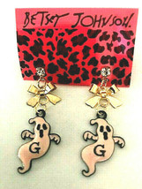 Halloween Betsey Johnson Cute Pink Enamel Ghost with Bow Dangle Post Ear... - £4.73 GBP