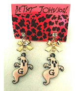 Betsey Johnson Cute Pink Enamel Ghost with Bow Dangle Post Earrings - $12.99