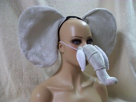 Elephant Costume Ears Headband Trunk w Tusks Masquerade Zoo Safari Dumbo Babar - £11.73 GBP