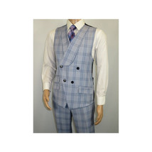 Men Apollo King 3pc Suit Window Pane Plaid 100% Soft Wool Super 150 #985-12 Blue image 9