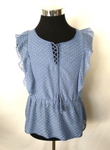 Chelsea &amp; Violet BlouseJuniors Size Medium Blue Polka Dots Pullover Tassel Tie - £8.48 GBP