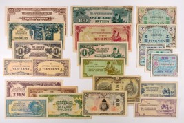 Japón, II Guerra Mundial Ocupación Japonesa &amp; Aliadas Notes. 22 Notas Lote - £103.18 GBP