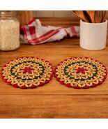 Vintage Bamboo Trivet Set Floral Pattern 9 Inch Hot Pad Boho Kitchen Decor Mid C - $21.60